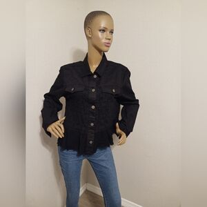 Kate & Mallory Black Women's Denim Jacket With Lace Detail